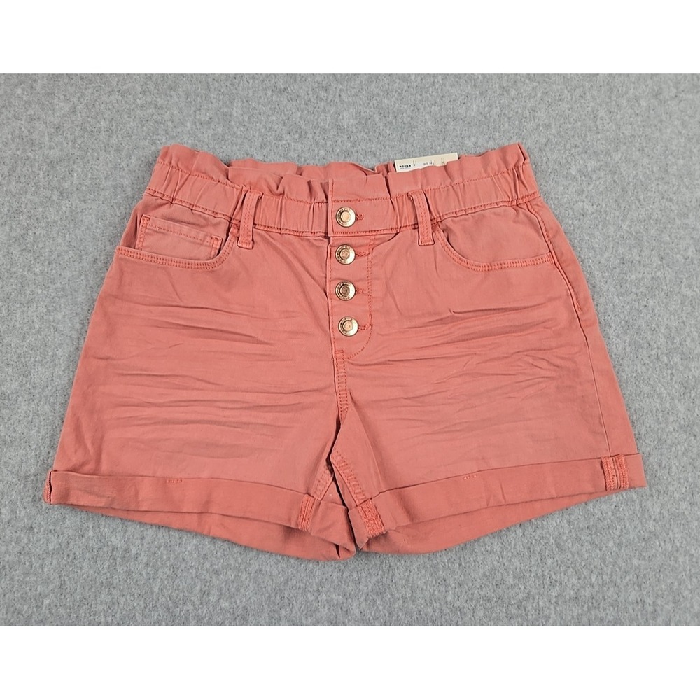 SO Jean Shorts Girls Size 14 High Rise Denim Coral Pink Paper Bag Waist NWT